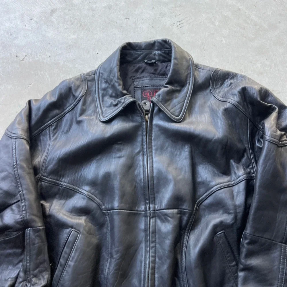Lakeland Vintage Black Leather Bomber Jacket Mens Size 40 Quilted Zip Up Aviator